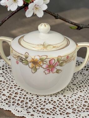 Vintage Nippon Hand-Painted Porcelain Covered Sugar Bowl